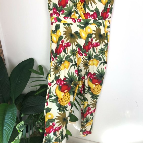 Revival Yellow Fruit Punch Jumpsuit Size 12 Sleeveless V Neck Pantsuit Pineapple - Picture 4 of 10